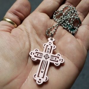 Wood cross pendant & necklace